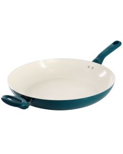 Spice by Tia Mowry 14 Inch Ceramic Nonstick Aluminum Skillet with Bakelite Handles in Teal