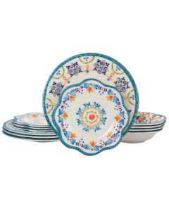 Gibson Home 12 Piece Tamara Melamine Dinnerware Set in White and Floral
