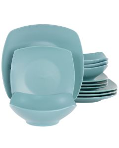Gibson Home Zen Buffetware 12 Piece Square Fine Ceramic Dinnerware Set in Matte Arctic Blue