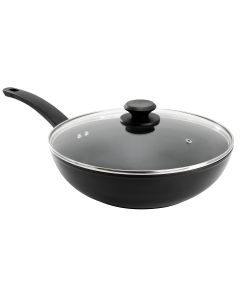 Oster Connelly 12 Inch Textured Nonstick Aluminum Wok with Lid in Black