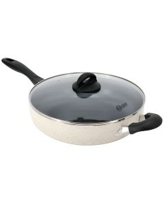 Oster Clairborne 5 Quart Aluminum Nonstick Saute Pan with Lid in Sand