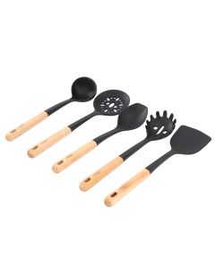 Oster Marion 5 Piece Silicone and Wood Kitchen Tool Set in Black