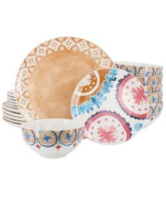 Spice by Tia Mowry Savory Saffron 18 Piece Round Fine Ceramic Dinnerware Set in Golden Honey