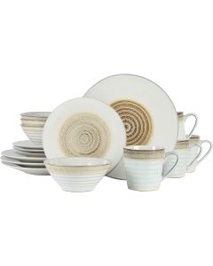 Gibson Elite Spiral Embossed 16 Piece Stoneware Dinnerware Set in Taupe