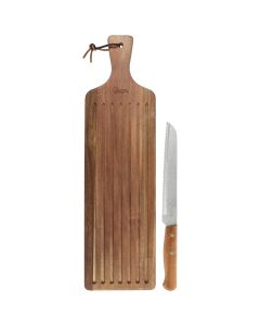 Gibson Elite 2 Piece Acacia Wood Serving Board and Bread Knife Set in Brown